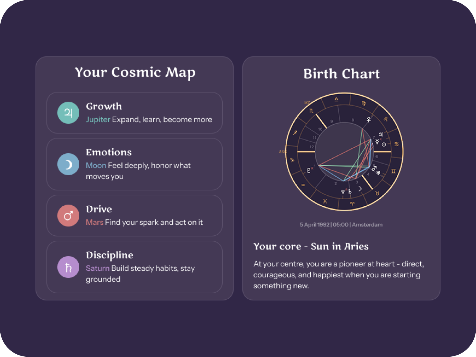 Your cosmic map and birth chart in the Celestia Pro app